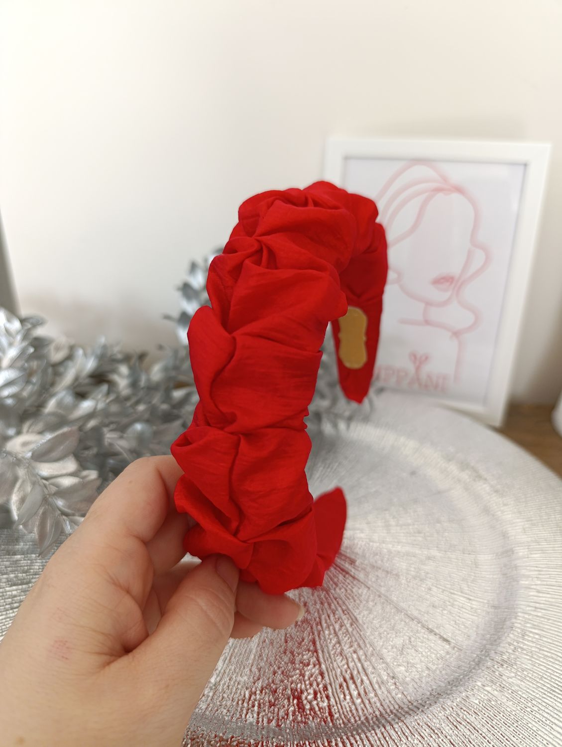 Opaska marszczona wąska czerwona kresz