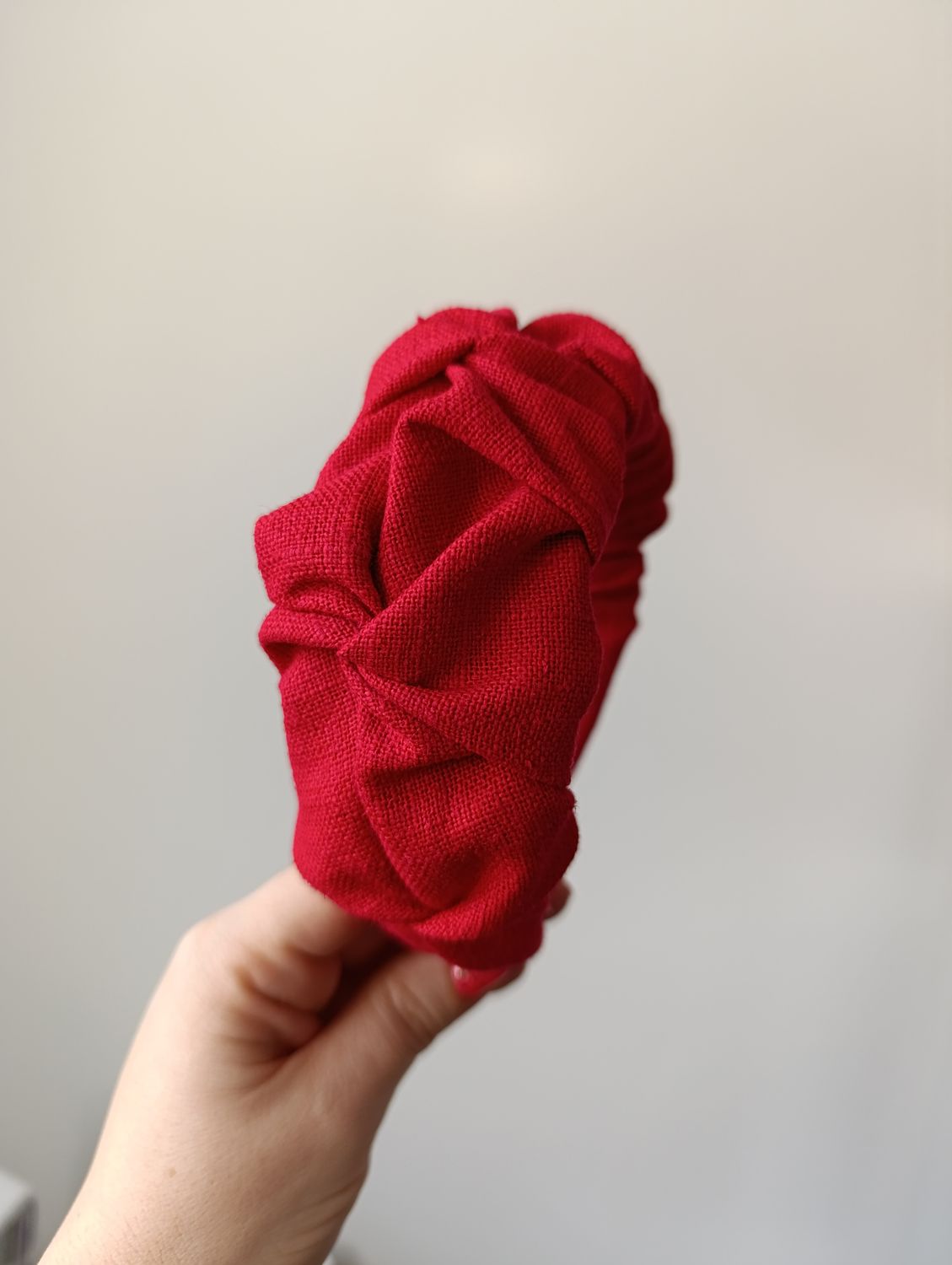 Opaska marszczona szeroka czerwona len