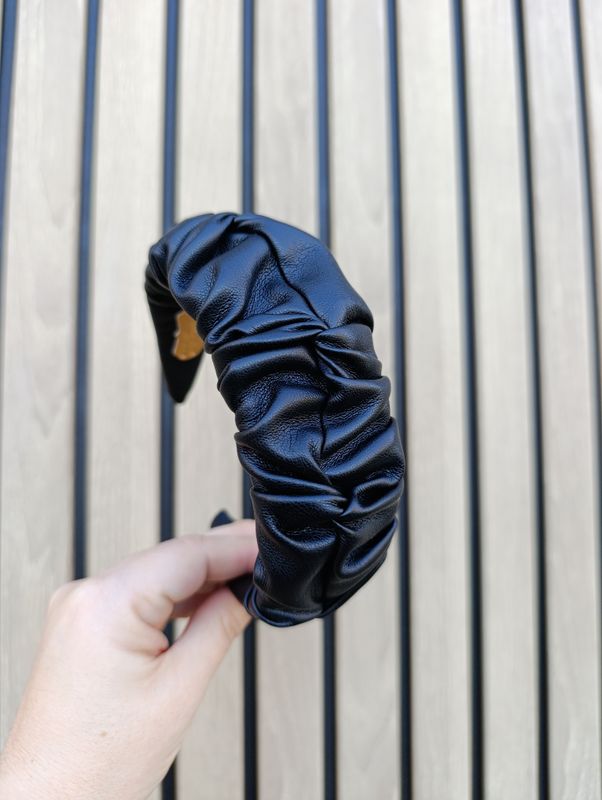 Opaska marszczona  szeroka skórzana czarna