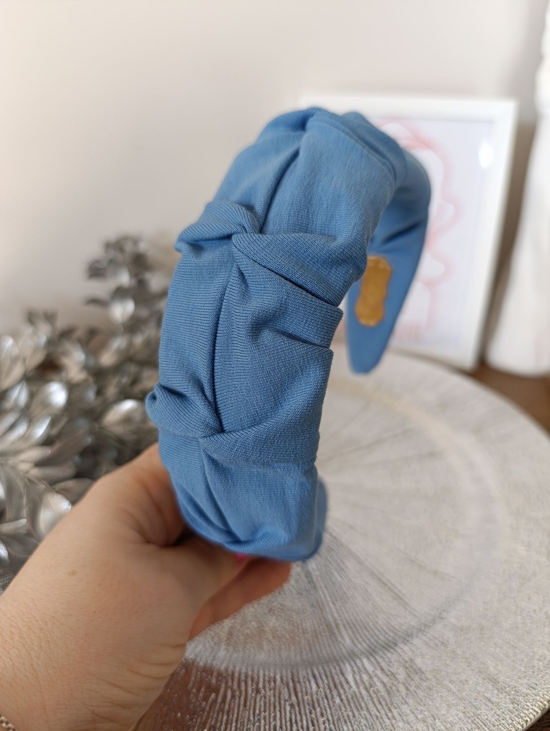 Opaska marszczona szeroka jeansowa dresowa