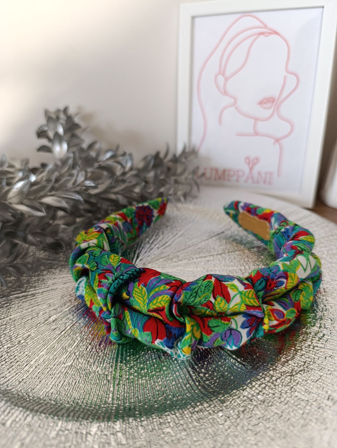 Opaska marszczona wąska multikolor papugi zielona