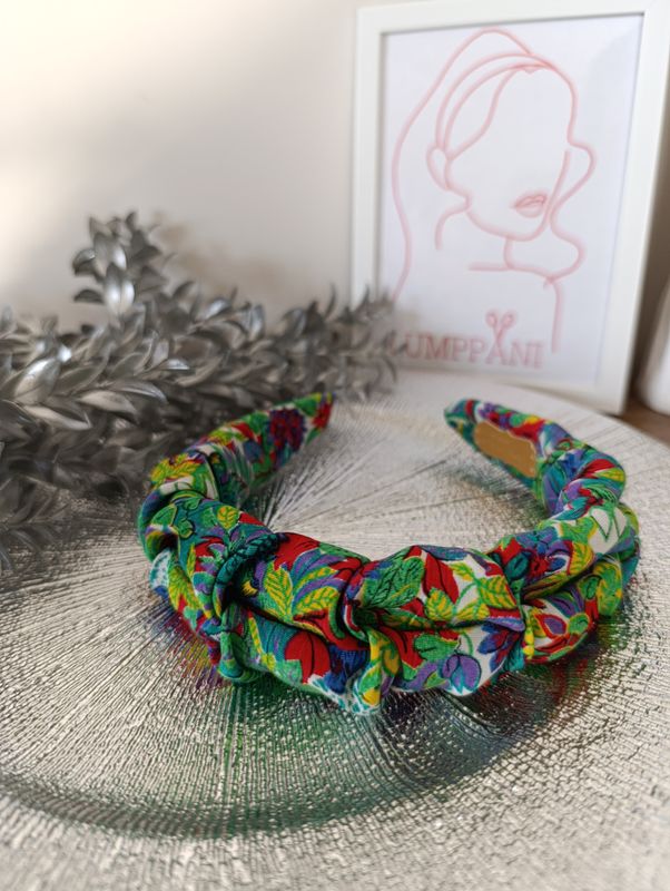 Opaska marszczona wąska multikolor papugi zielona