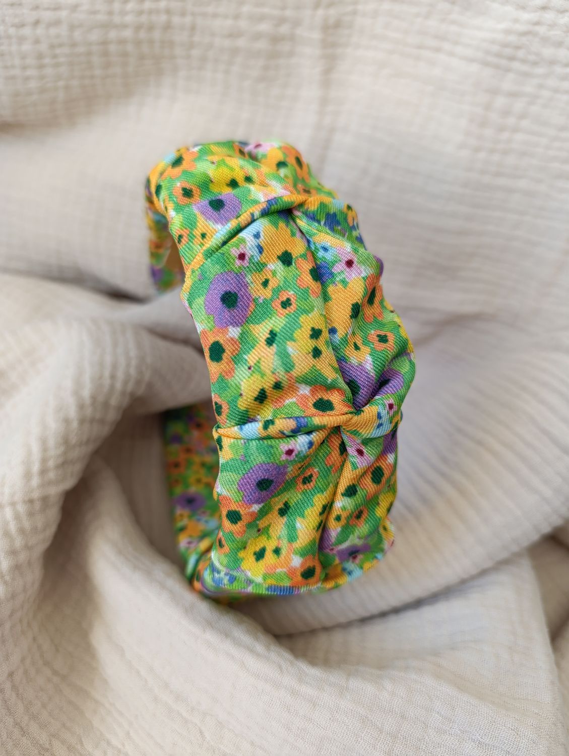 Opaska marszczona szeroka multikolor łąka zielona