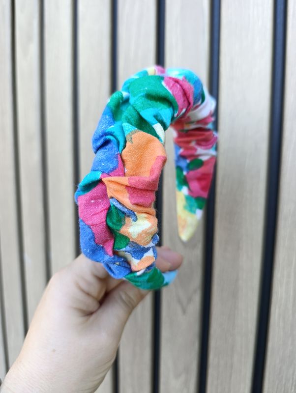 Opaska marszczona wąska multikolor bawełna kwiaty