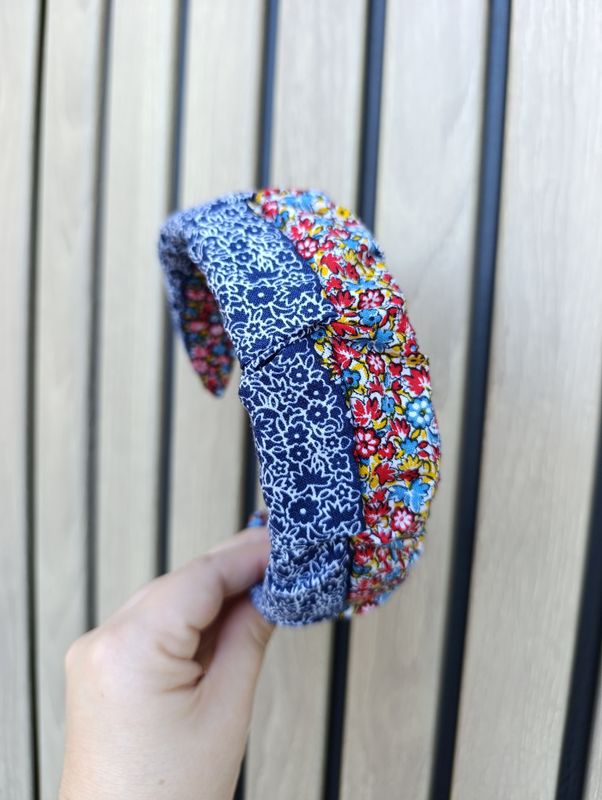 Opaska marszczona szeroka multikolor pół na pół