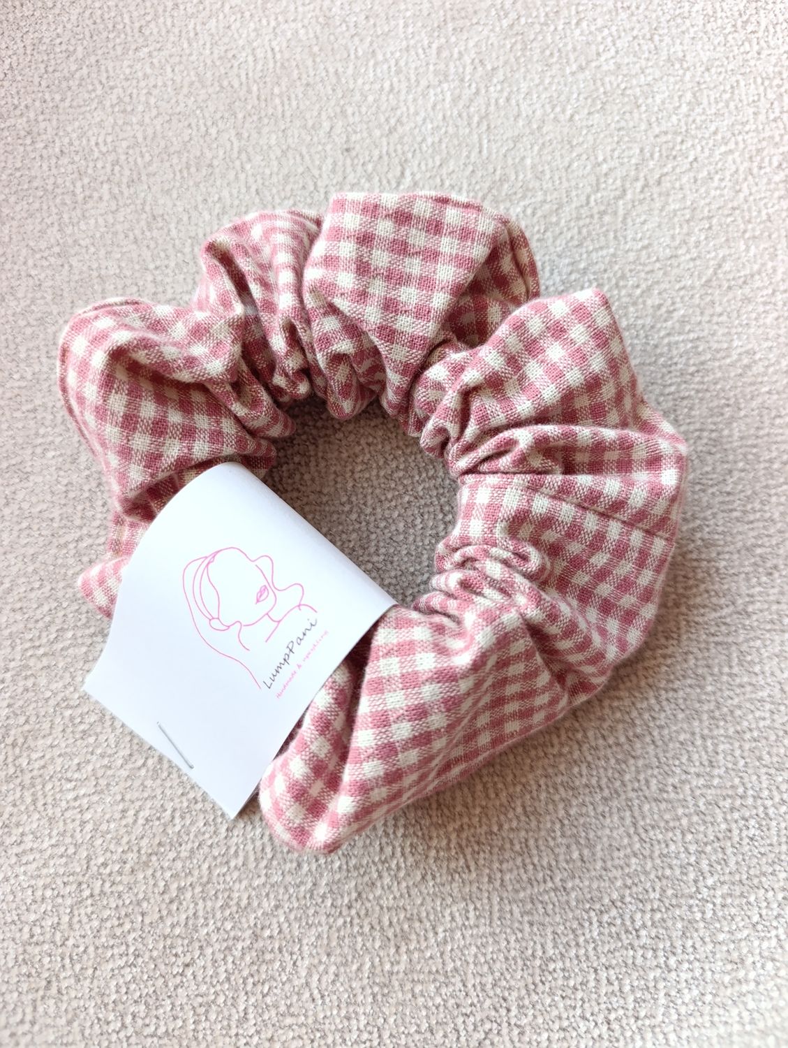 Gumka do włosów duża bawełniana krata róż