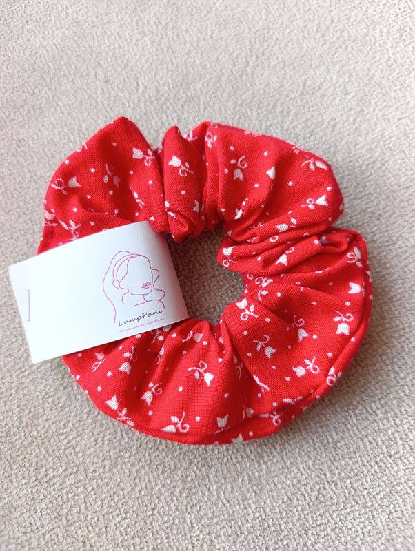 Gumka do włosów średnia bawełna czerwona kwiatki