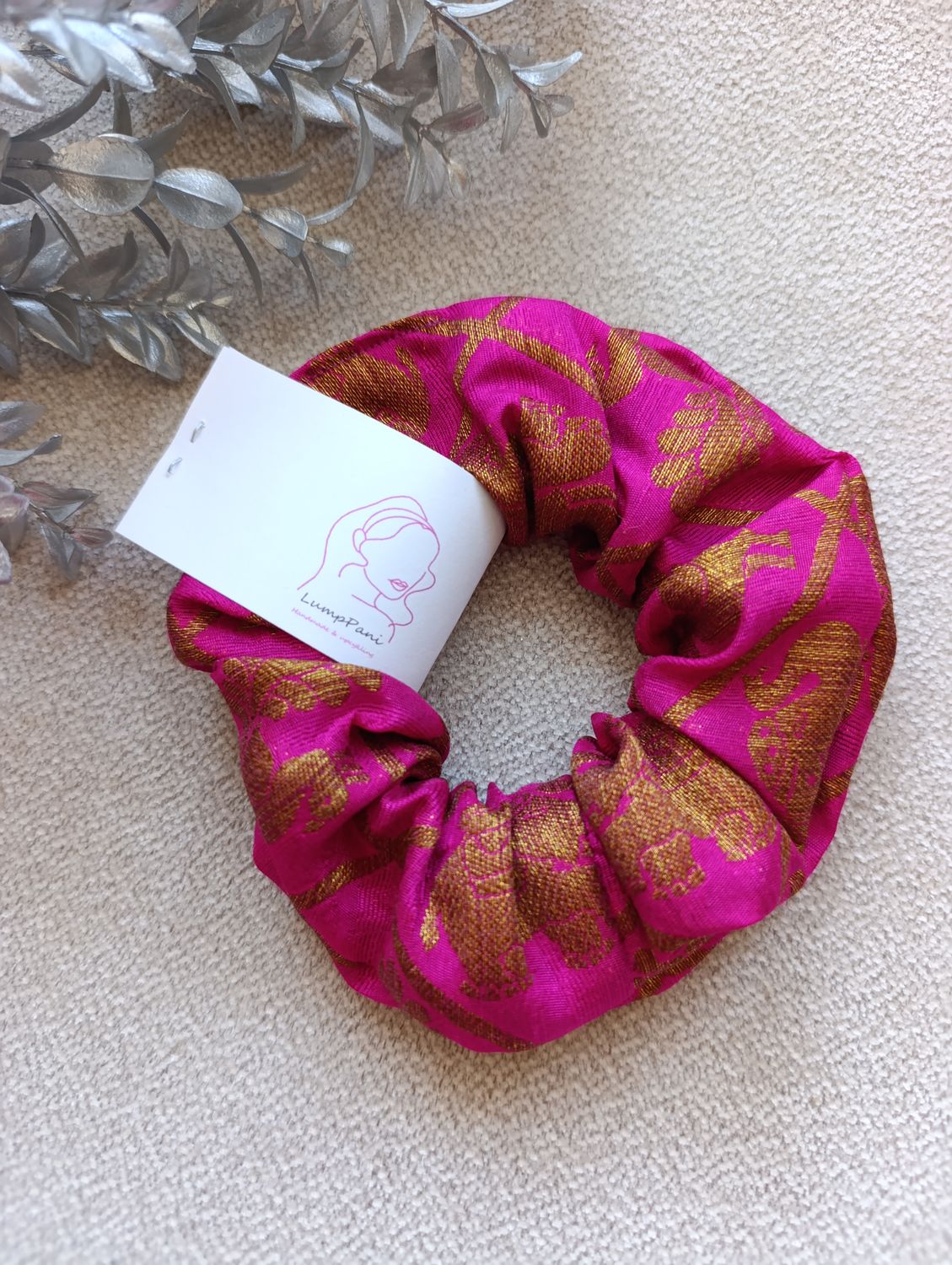 Gumka do włosów średnia boho fuksja