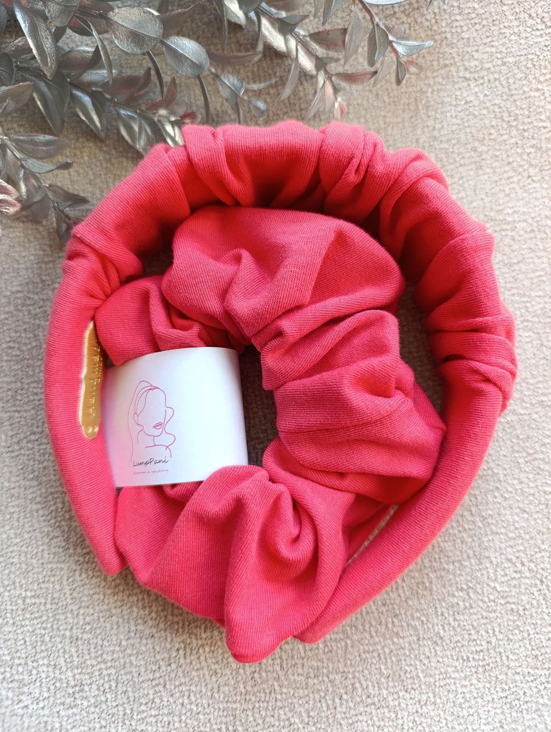 zestaw opaska i gumka dres koralowy