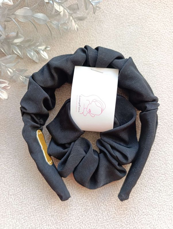 zestaw opaska i gumka czarna cupro