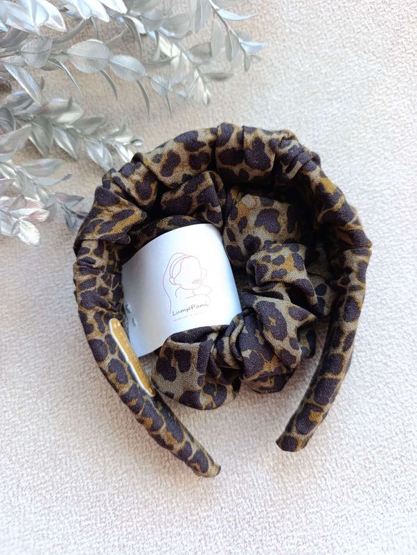 zestaw opaska i gumka panterka khaki