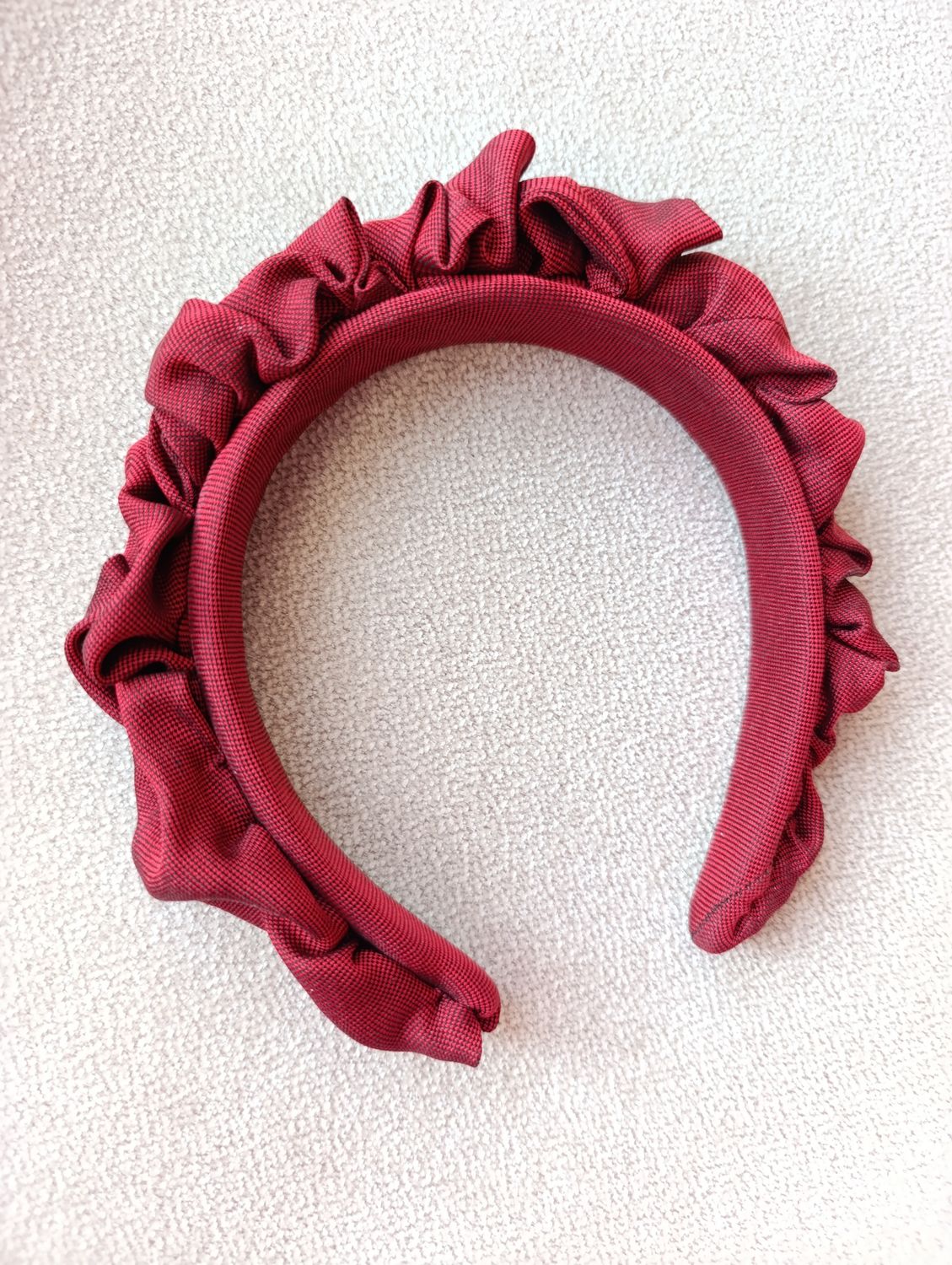 Bordowa opaska korona fascynator wianek jedwabna silk