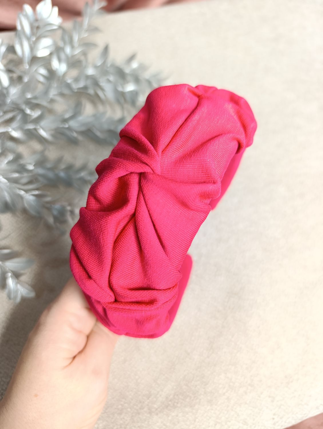 Opaska marszczona szeroka dresowa malina