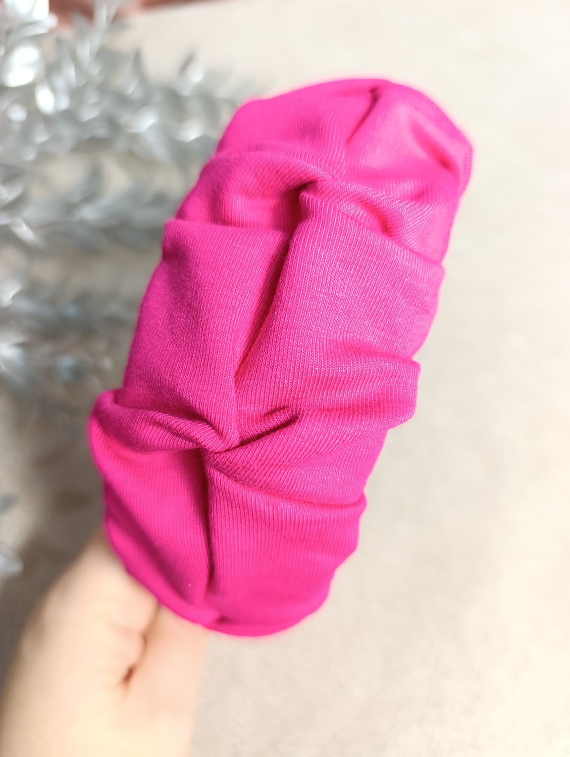 Opaska marszczona szeroka dresowa fuksja