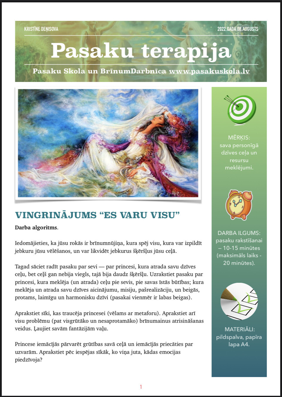 Pasaku terapijas vingrinājums “Es varu visu”