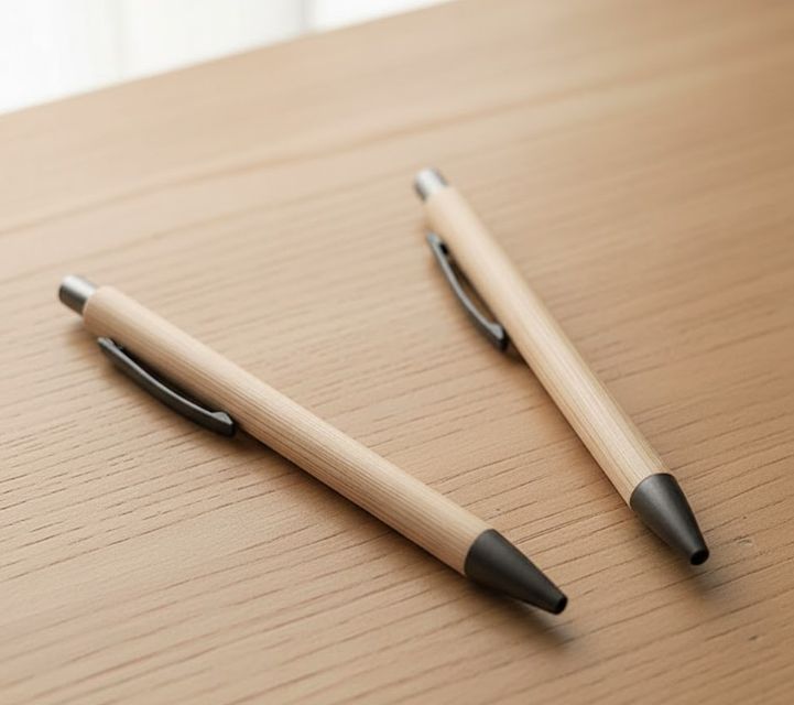 AJP004- Real Bamboo wood  pen with dark gray clip 10MM Bullet Tip