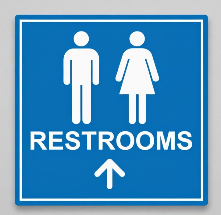 Men &amp; women restroom ahead arrow direction sign