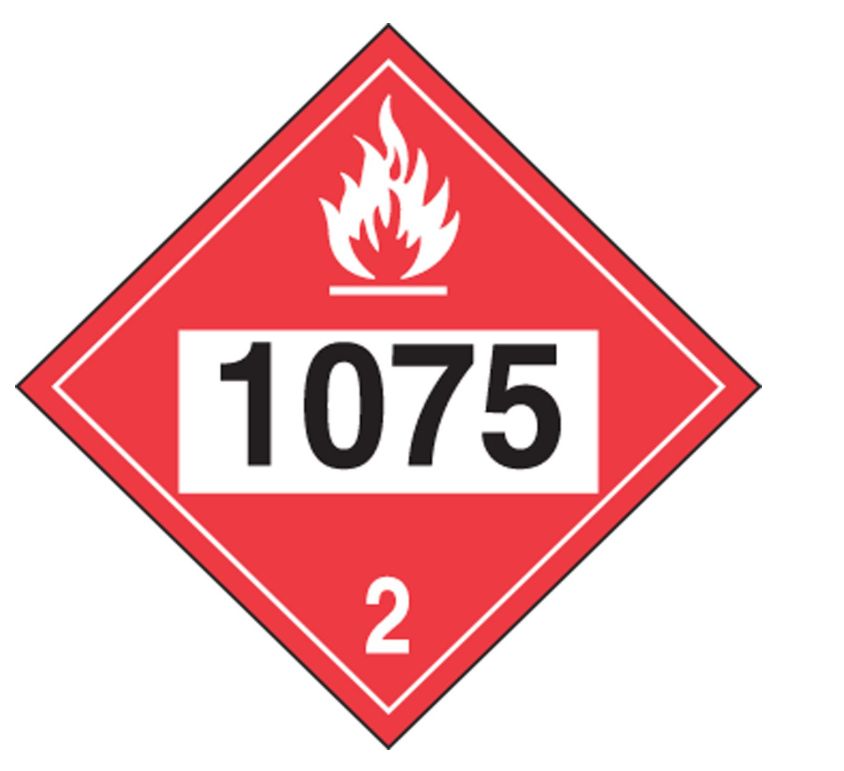 T.D.G. Placard - Vinyl Sticker - Class 2  UN 1075 Flammable Gas (Liquefied Petroleum Gas)