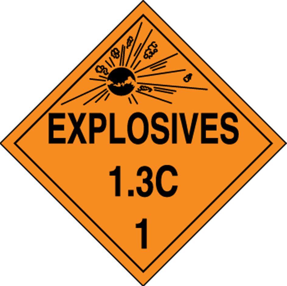 T.D.G. Placard - Vinyl Sticker - Class 1.3C  Explosives &amp; Blasting Agents
