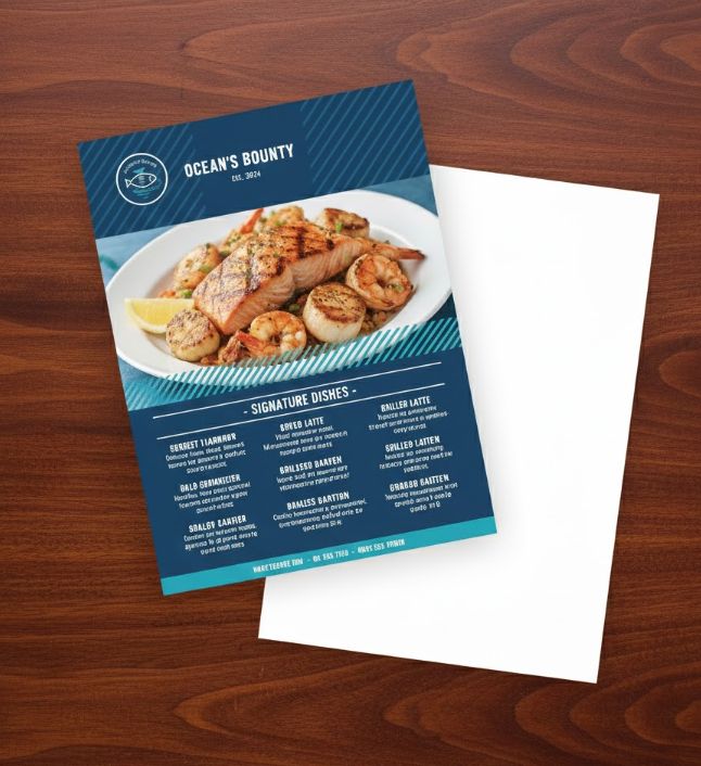 8.5" x 11" Single Side printed Menu Flyers ( Letter Size -Full page )