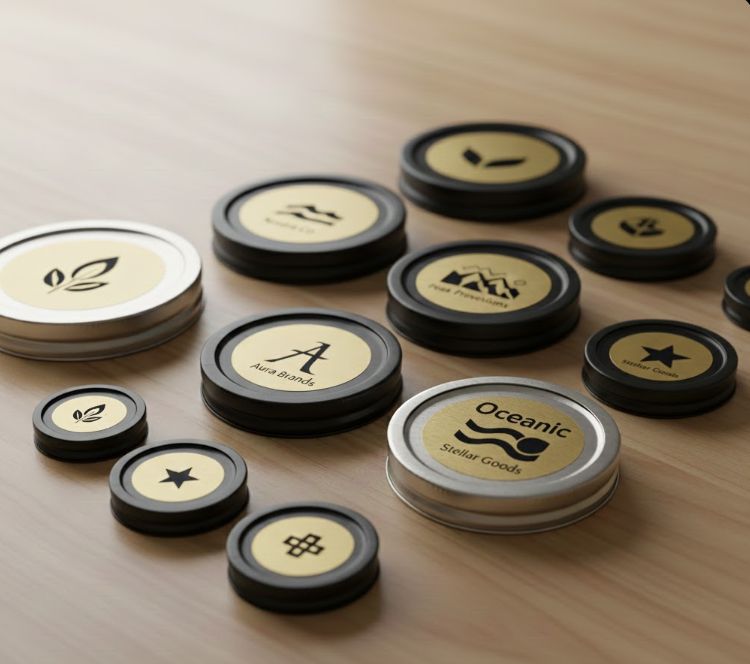 Lid Sticker urgent Metallic jar lid stickers Custom foil lid labels same day Gold ...