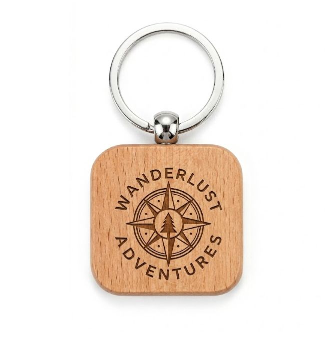 Wooden Keychain with Key Ring- Square