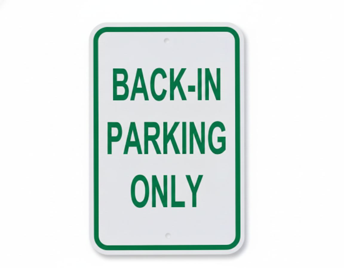 Back-in parking only sign