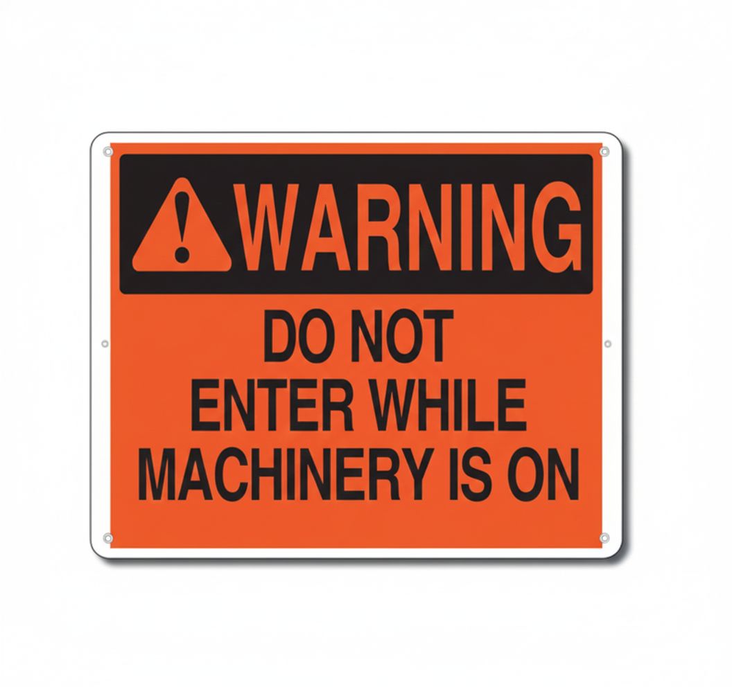 Do not enter while machinery on sign