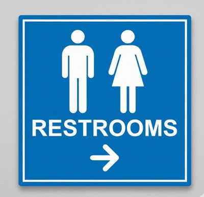 Men &amp; women restroom with right arrow direction  sign