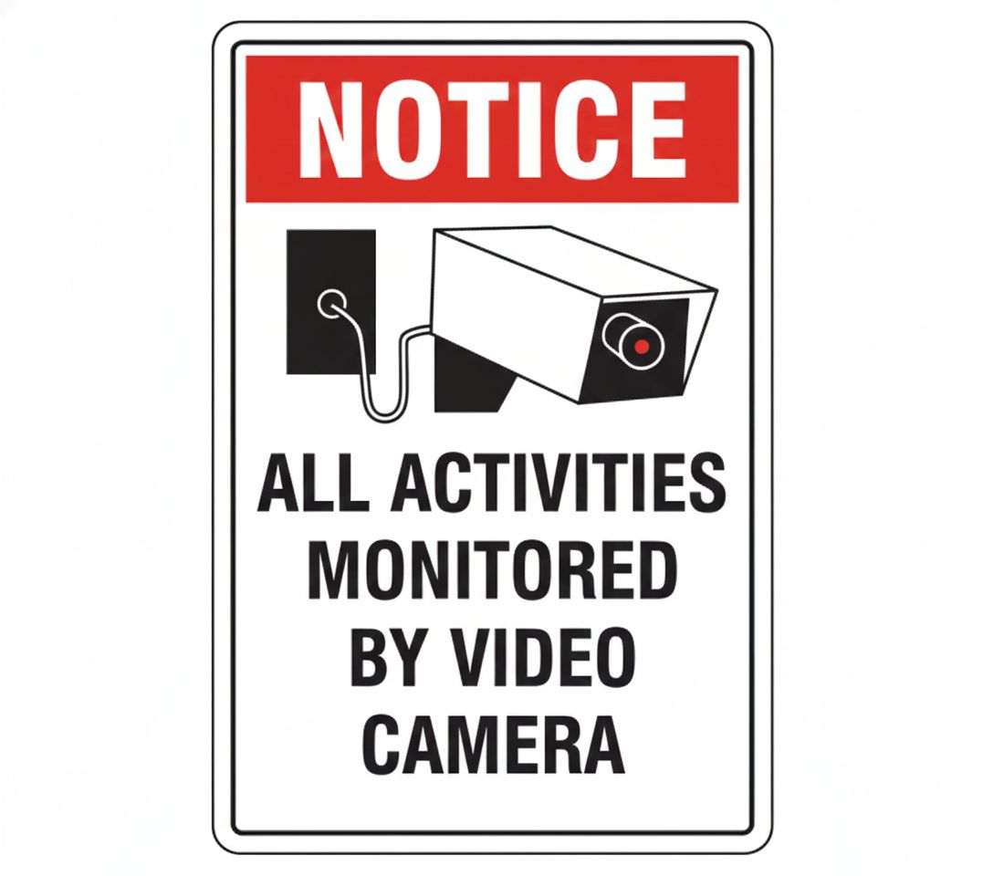 All activities monitored by video camera sign