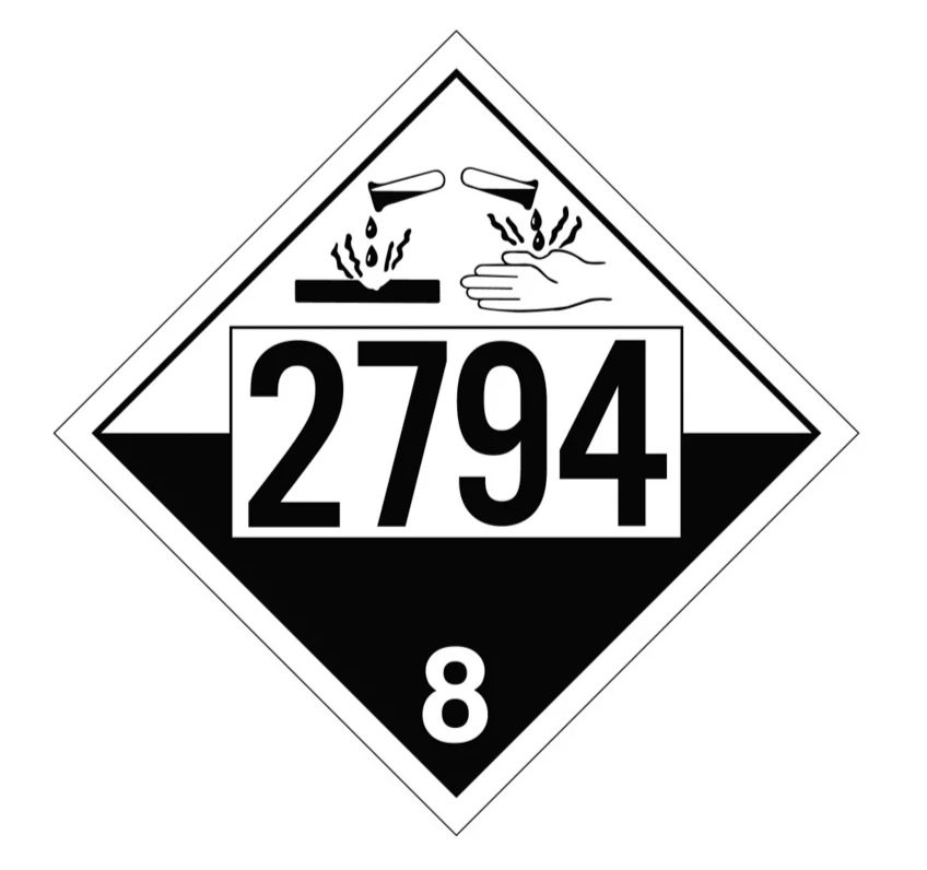 T.D.G. Placard - Vinyl Sticker - Class 8 UN 2794 Batteries, Wet, Filled with Acid