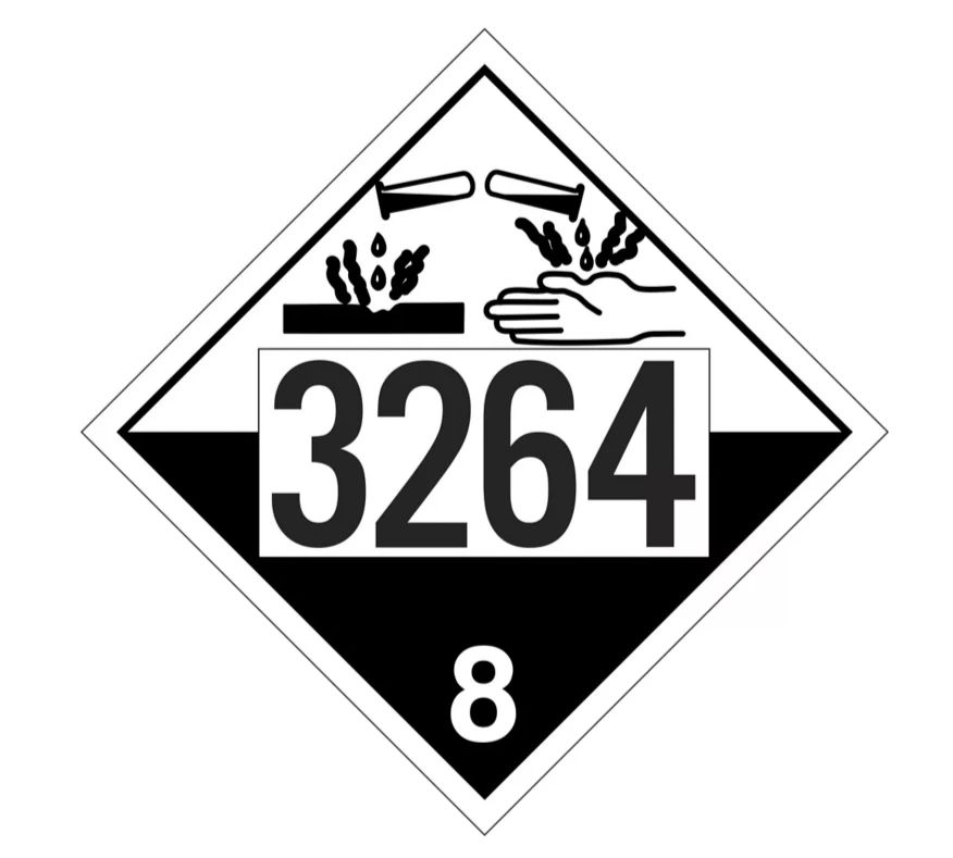 T.D.G. Placard - Vinyl Sticker - Class 8 UN 3264 Corrosive Liquid, Acidic, Inorganic, N.O.S.