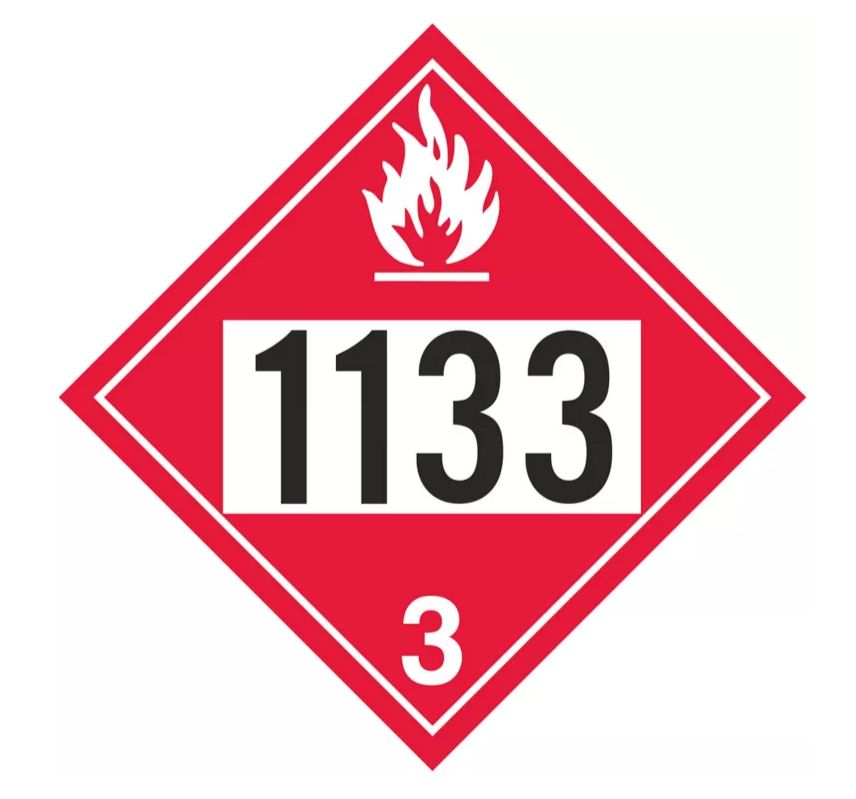 T.D.G. Placard - Vinyl Sticker - Class 3  Flammable Liquid - UN 1133 Adhesives