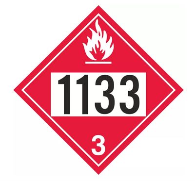T.D.G. Placard - Vinyl Sticker - Class 3  Flammable Liquid - UN 1133 Adhesives