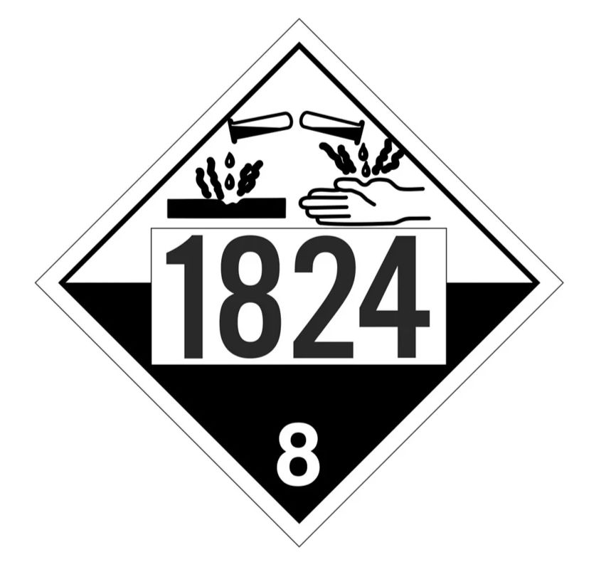 T.D.G. Placard - Vinyl Sticker - Class 8 UN 1824 Sodium Hydroxide