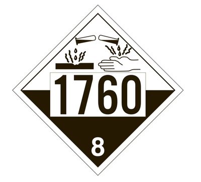 T.D.G. Placard - Vinyl Sticker - Class 8 UN 1760 Corrosive Liquid