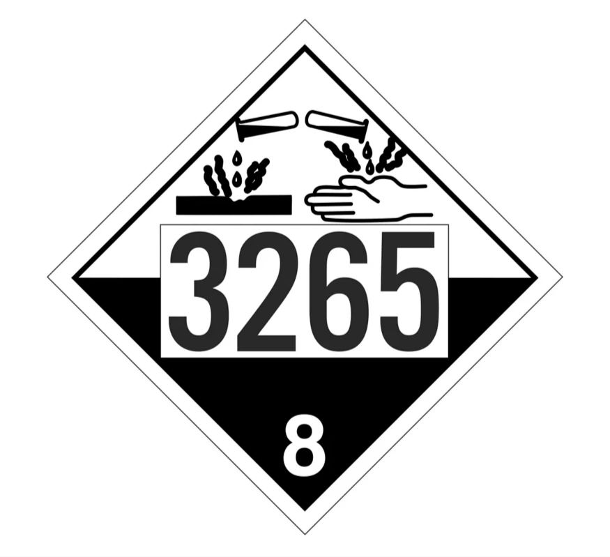 T.D.G. Placard - Vinyl Sticker - Class 8 UN 3265 Corrosive Liquid, Acidic, Organic, N.O.S.