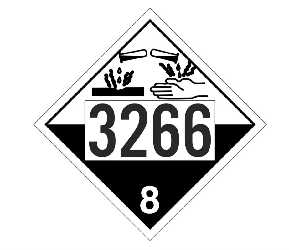 T.D.G. Placard - Vinyl Sticker - Class 8 UN 3266 Corrosive Liquid, Basic, Inorganic, N.O.S.