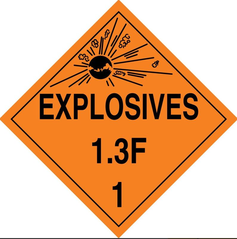 T.D.G. Placard - Vinyl Sticker - Class 1.3F  Explosives