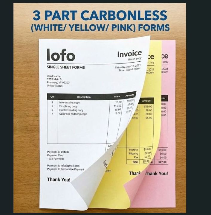3 part Carbonless Forms
