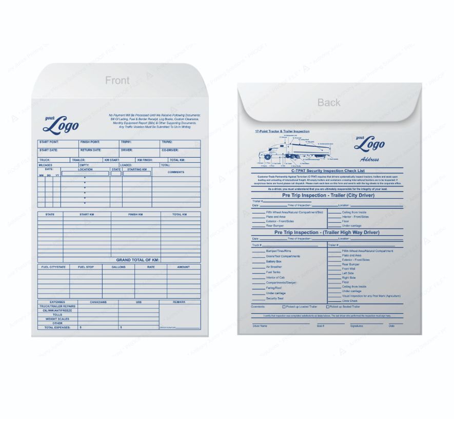 Trip Sheet Envelopes ( Truck Driver envelopes )