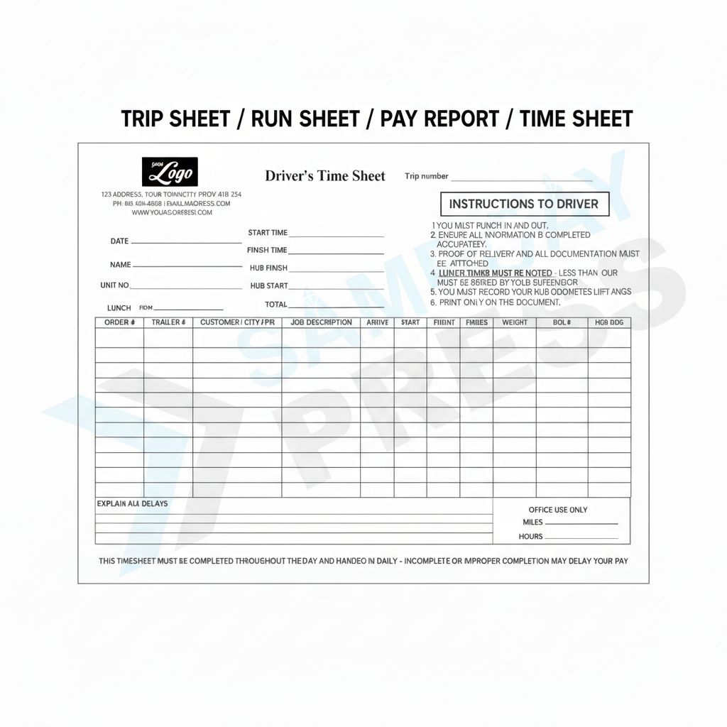 Run Sheet / Trip Sheet / Local Time sheet Forms