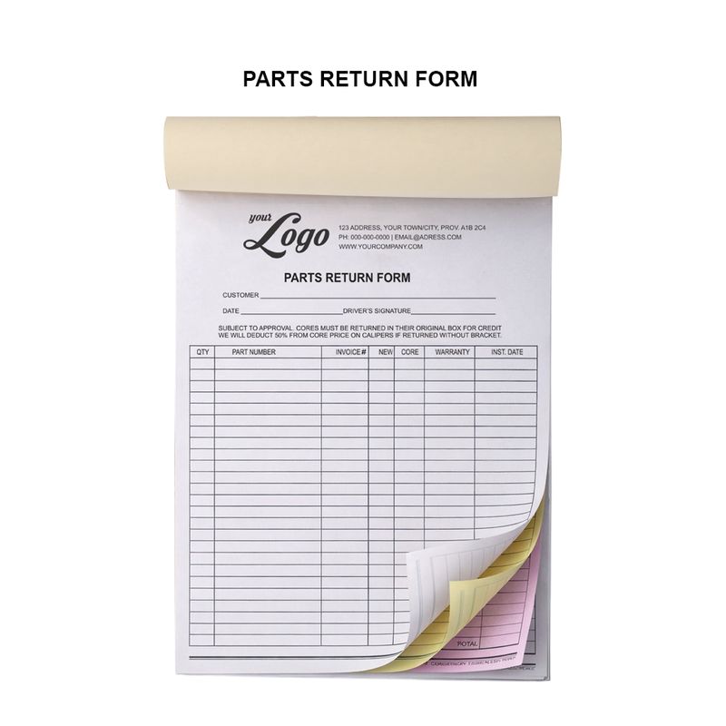 Auto Parts Form Auto parts return forms Mechanic shop return slips Car dealership parts ...