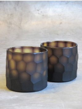 CARVED T-LIGHT HOLDER AMBER 9X9