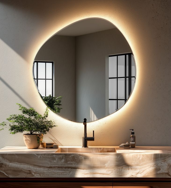 Pierre - Asymmetrical Bathroom Mirror With Lights (90x90cm)