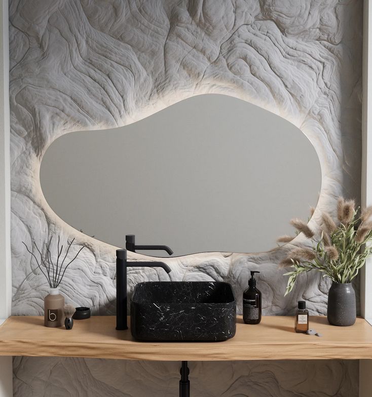 Sable - Asymmetrical Bathroom Mirror With Lights (70x120cm)