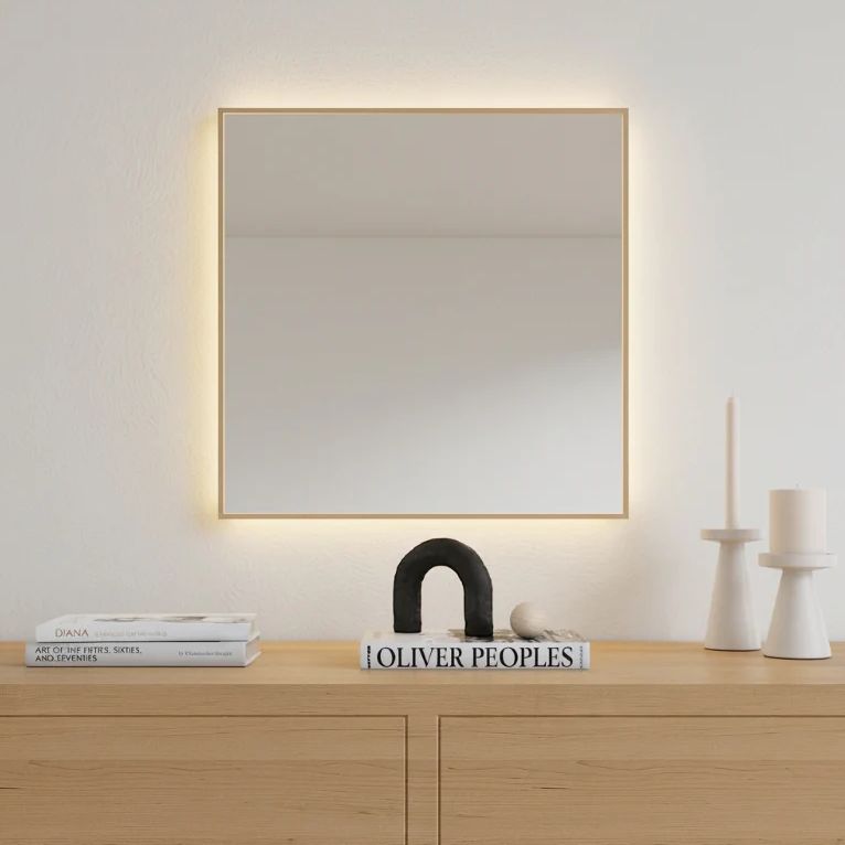 LED Mirror With Birch Frame (50x50 cm)