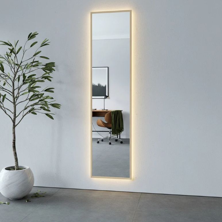 Full-Length LED Mirror With Birch Frame (50x200 cm)