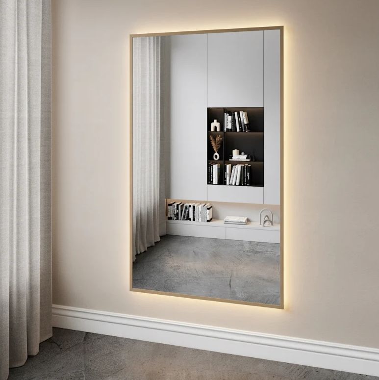 Full-Length LED Mirror With Birch Frame (100x170 cm)