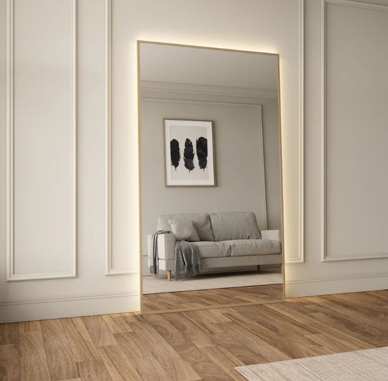 Full-Length LED Mirror With Birch Frame (130x220 cm)